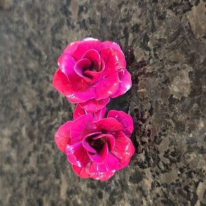 Fuchsia Pink Metal Rose Earrings